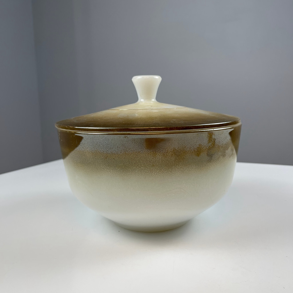 VTG MCM Federal Glass "mesa moss ombre" milk glass bowl casserole & Lid 2.5 qt.